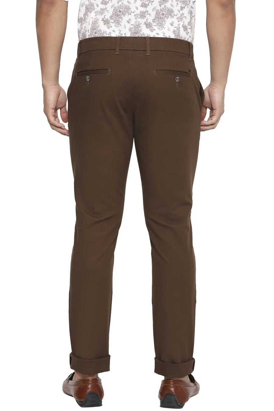 BASICS TAPERED FIT RAIN DRUM BROWN STRETCH TROUSERS