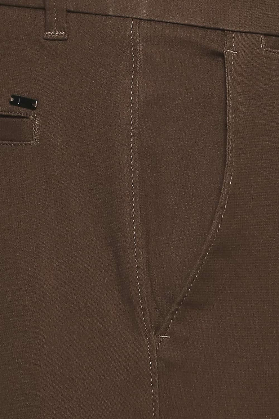 BASICS TAPERED FIT RAIN DRUM BROWN STRETCH TROUSERS