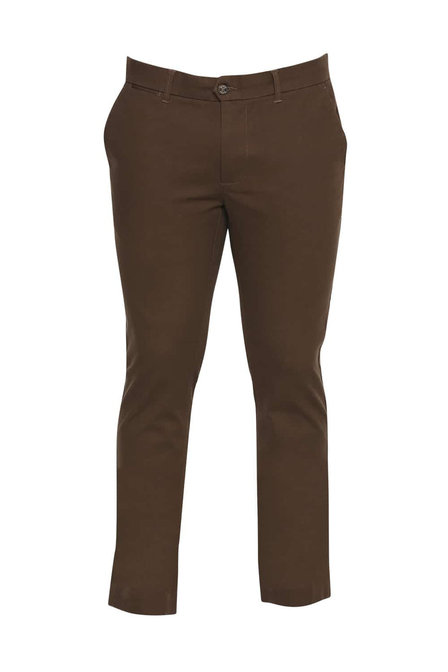 BASICS TAPERED FIT RAIN DRUM BROWN STRETCH TROUSERS