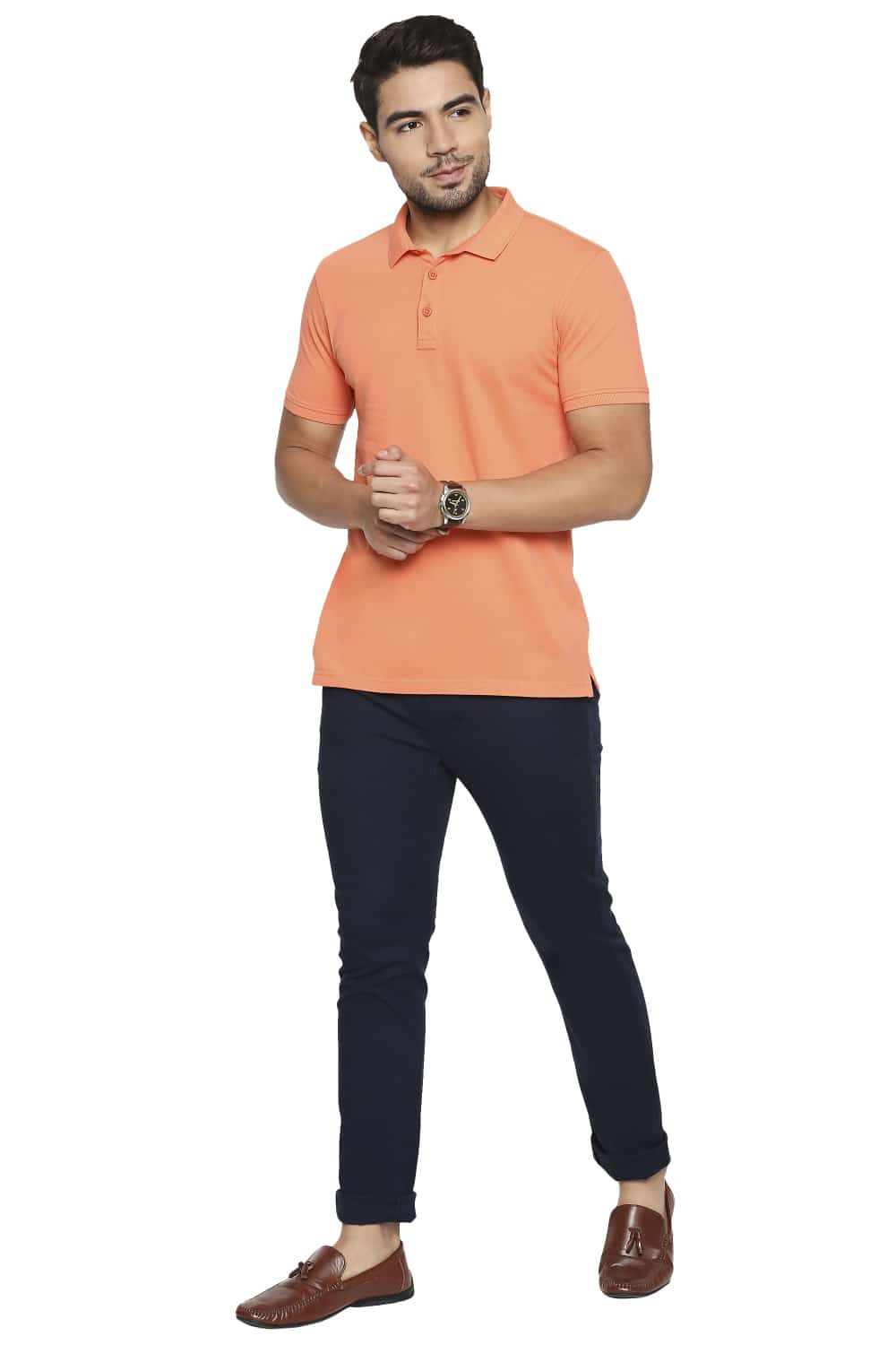 BASICS TAPERED FIT STRETCH TROUSERS