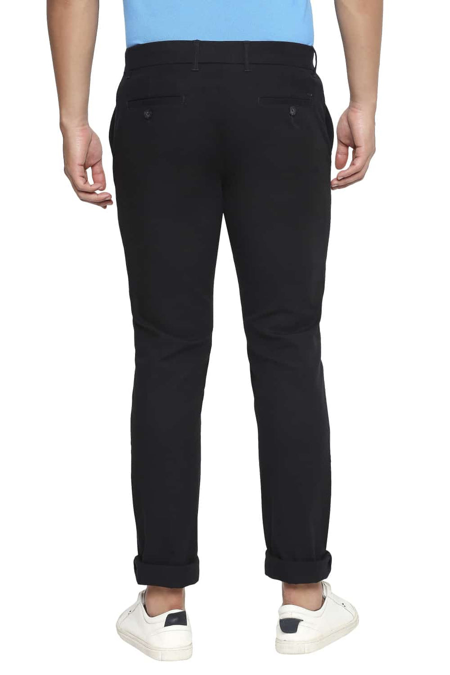 BASICS TAPERED FIT LIMO BLACK STRETCH TROUSERS