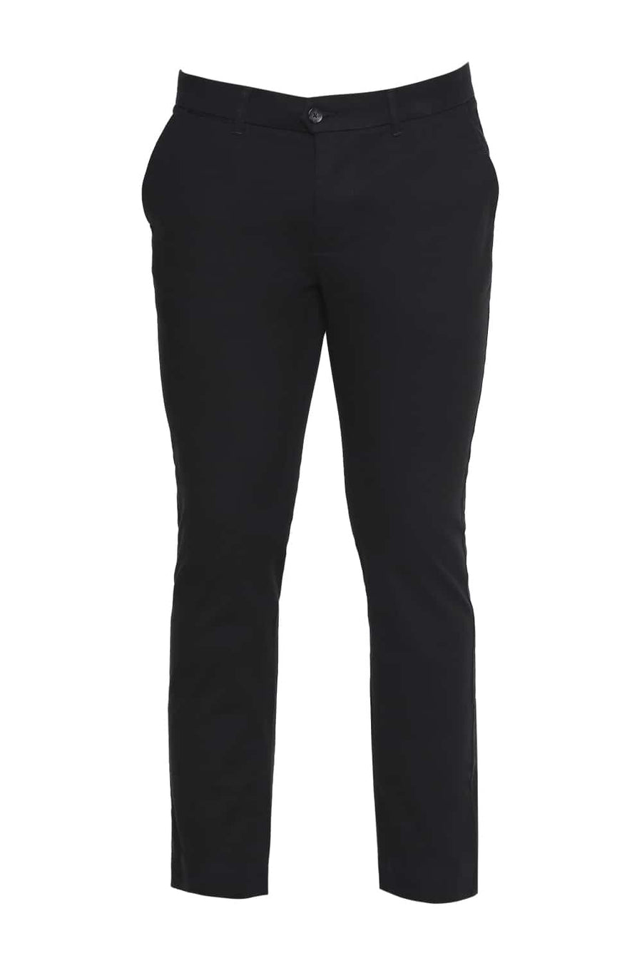 BASICS TAPERED FIT LIMO BLACK STRETCH TROUSERS