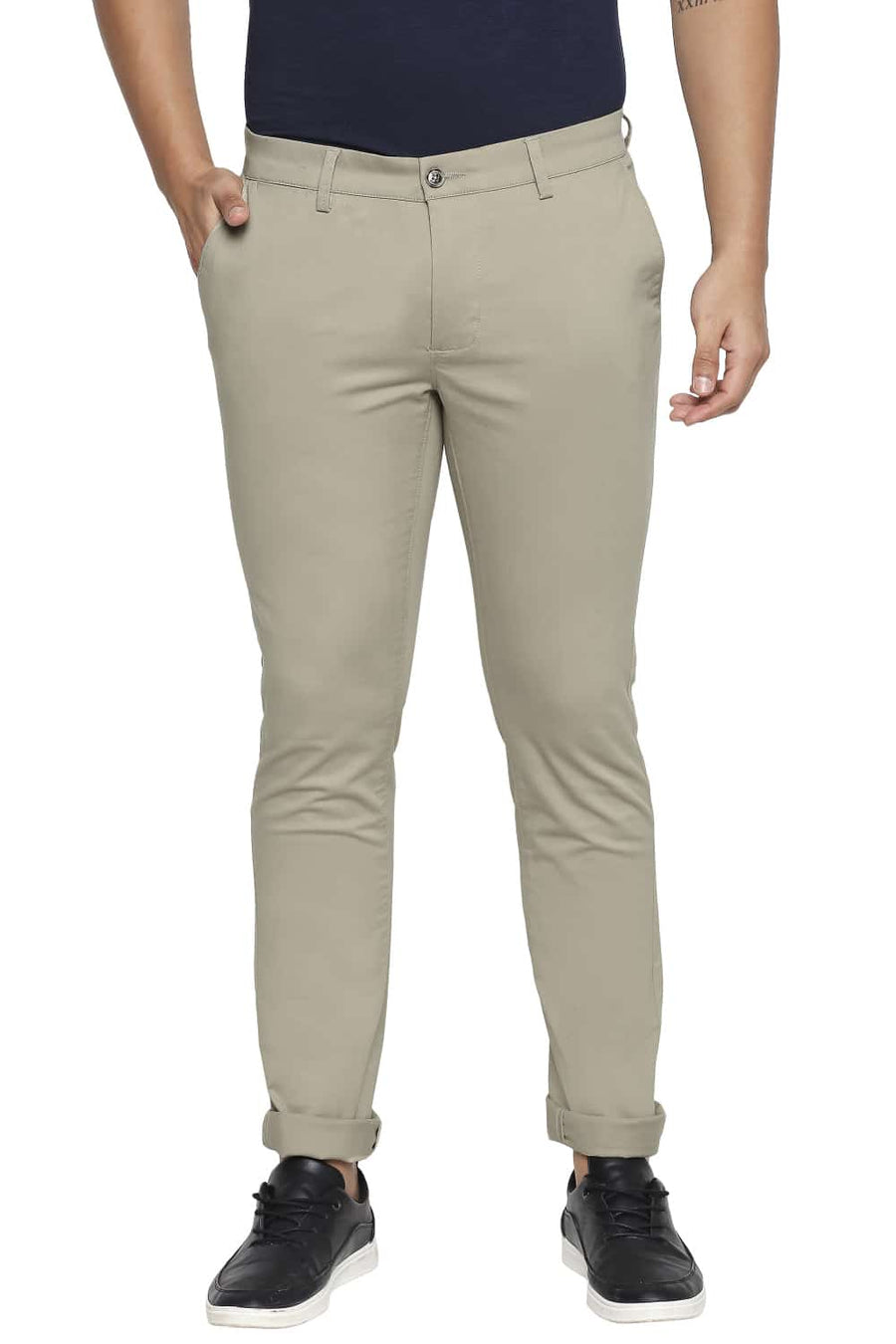 BASICS TAPERED FIT EUCALYPTUS BEIGE STRETCH TROUSER