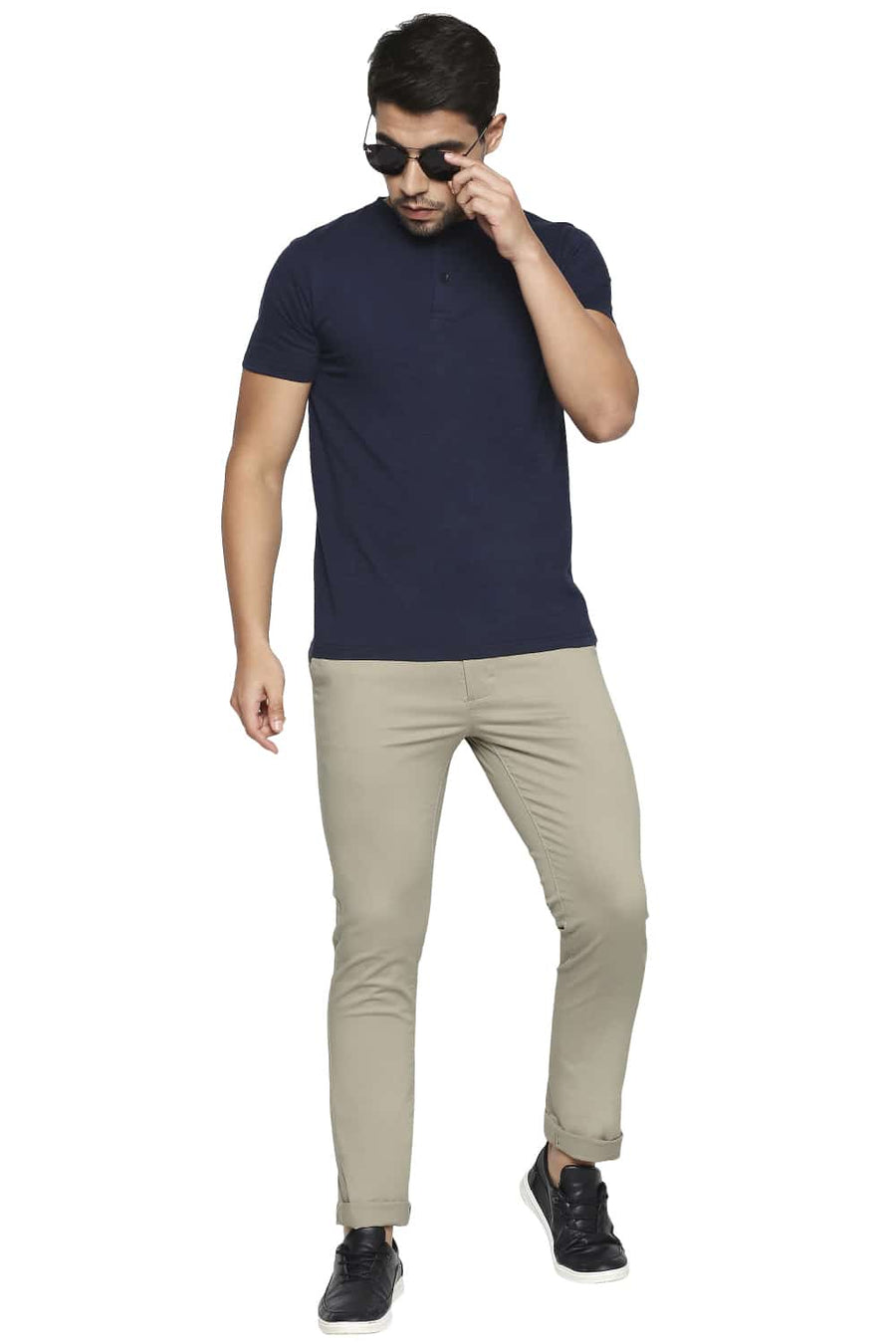 BASICS TAPERED FIT EUCALYPTUS BEIGE STRETCH TROUSER