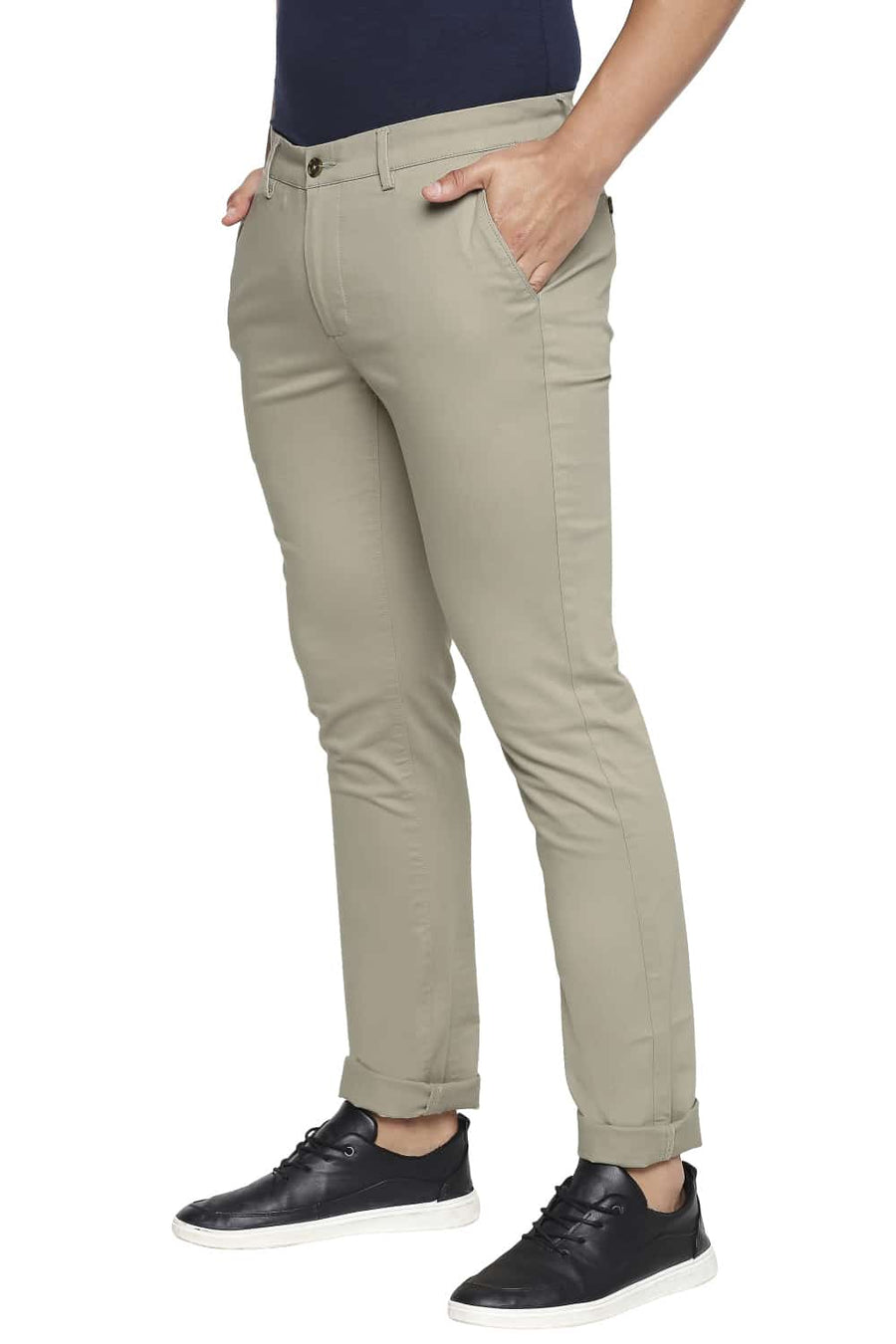 BASICS TAPERED FIT EUCALYPTUS BEIGE STRETCH TROUSER