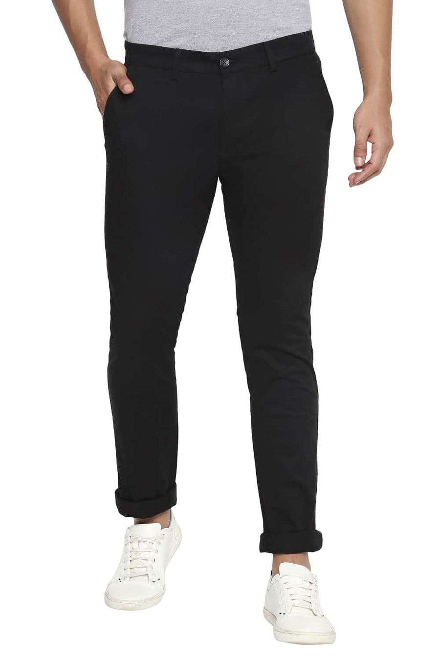 BASICS TAPERED FIT JET SET BLACK STRETCH TROUSER