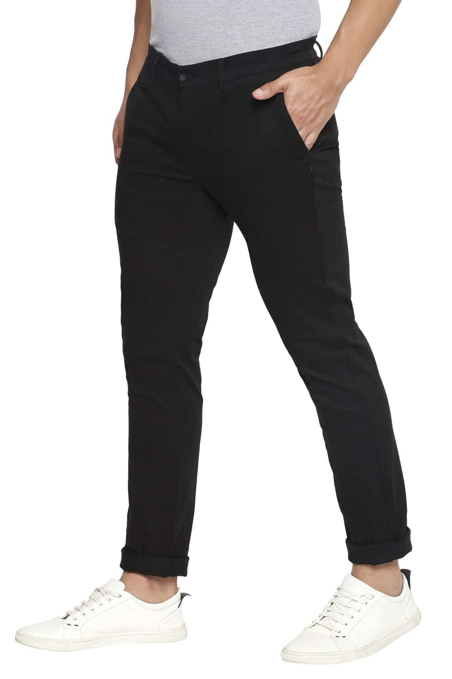BASICS TAPERED FIT JET SET BLACK STRETCH TROUSER