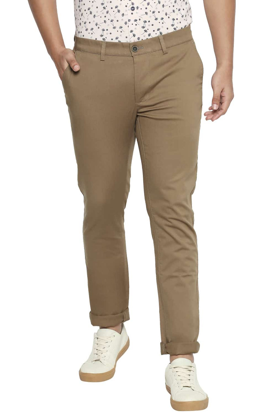 BASICS TAPERED FIT KANGAROO KHAKI STRETCH TROUSER