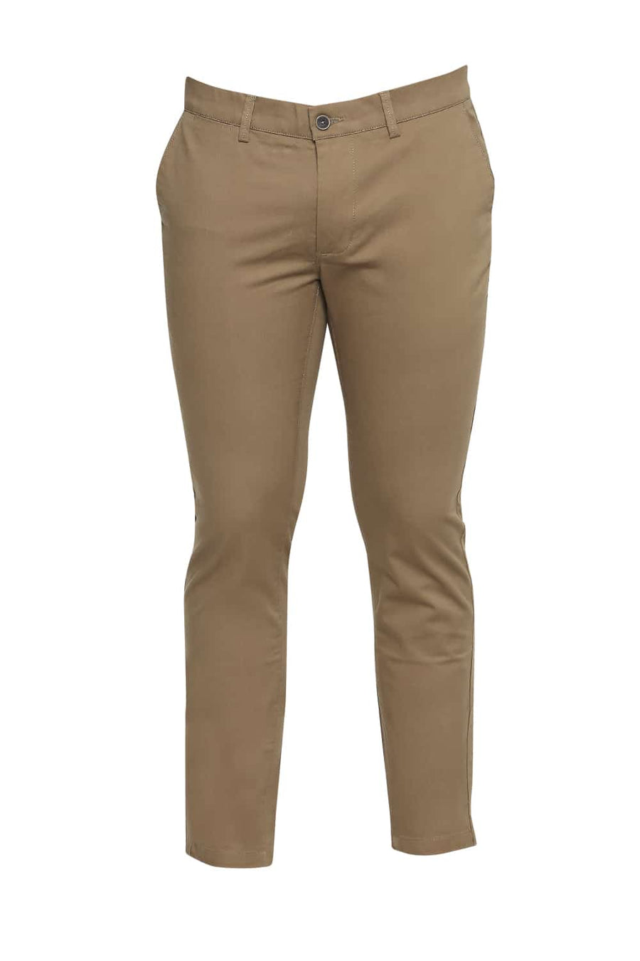 BASICS TAPERED FIT KANGAROO KHAKI STRETCH TROUSER