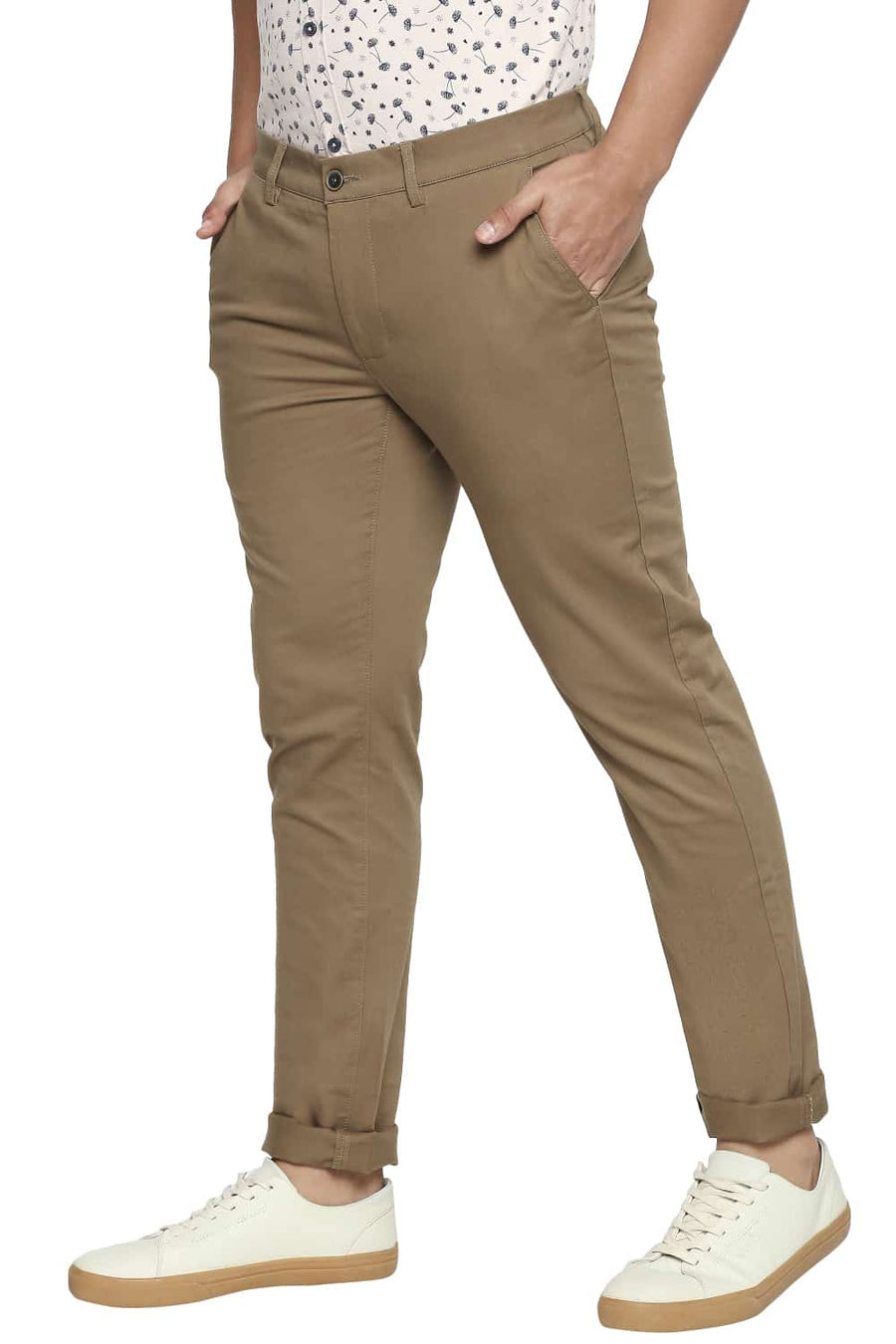 BASICS TAPERED FIT KANGAROO KHAKI STRETCH TROUSER