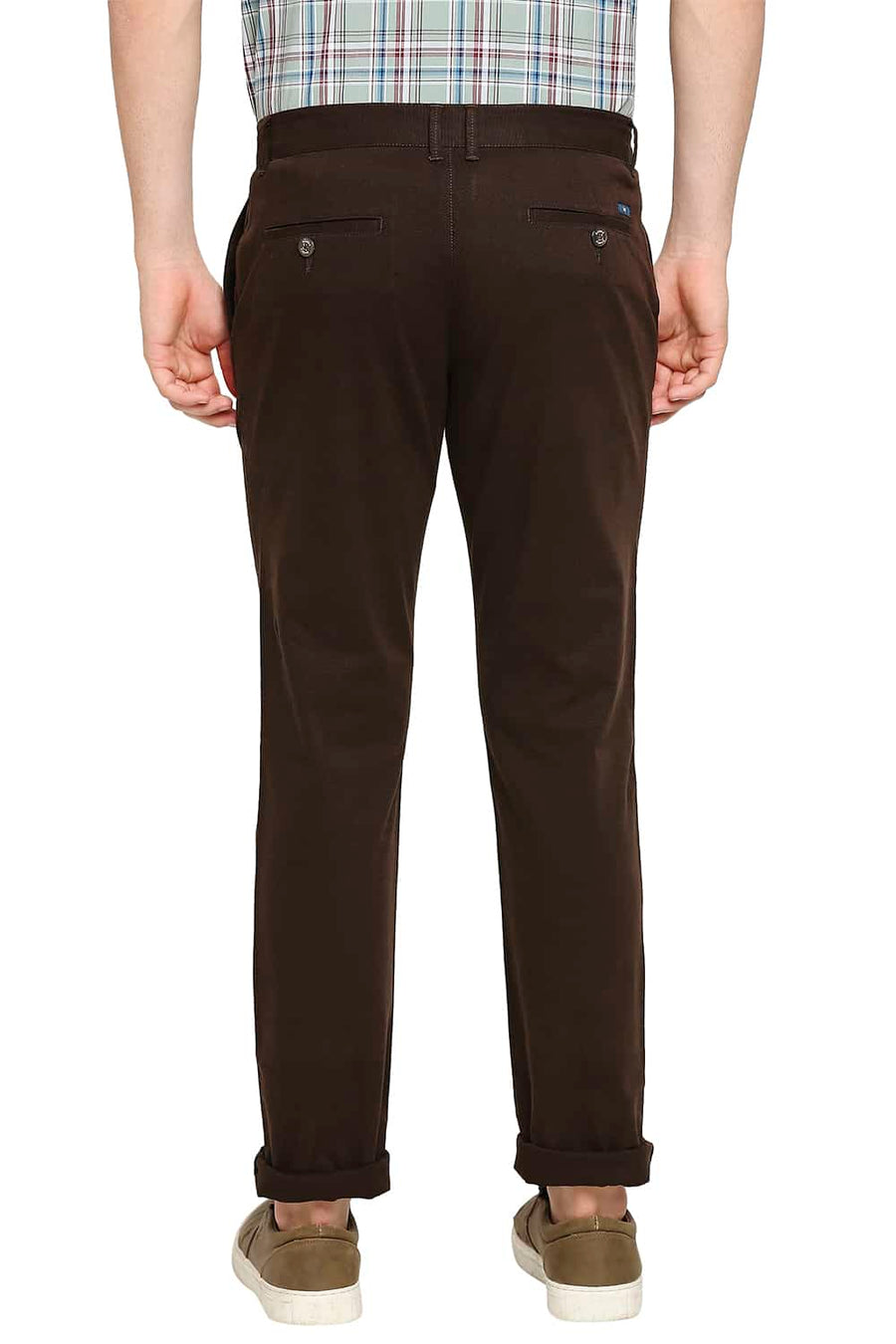 BASICS TAPERED FIT SLATE BROWN STRETCH TROUSER