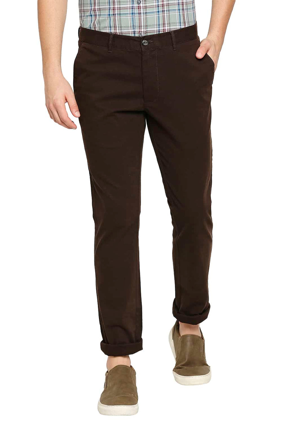 BASICS TAPERED FIT SLATE BROWN STRETCH TROUSER