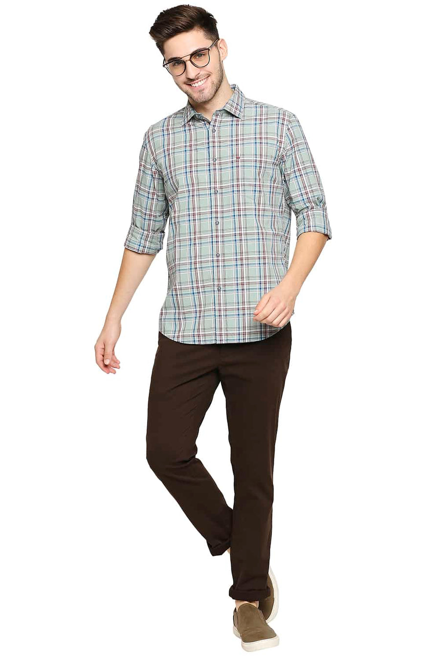 BASICS TAPERED FIT SLATE BROWN STRETCH TROUSER
