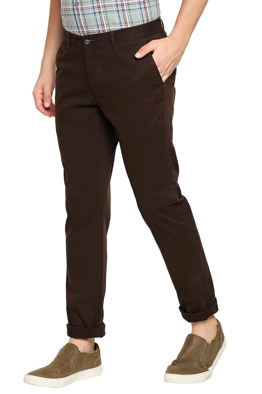 BASICS TAPERED FIT SLATE BROWN STRETCH TROUSER