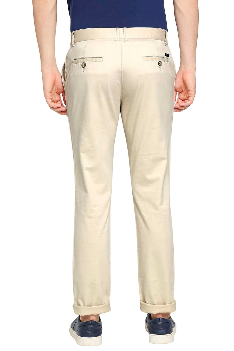 BASICS TAPERED FIT ALMOND BEIGE STRETCH TROUSER