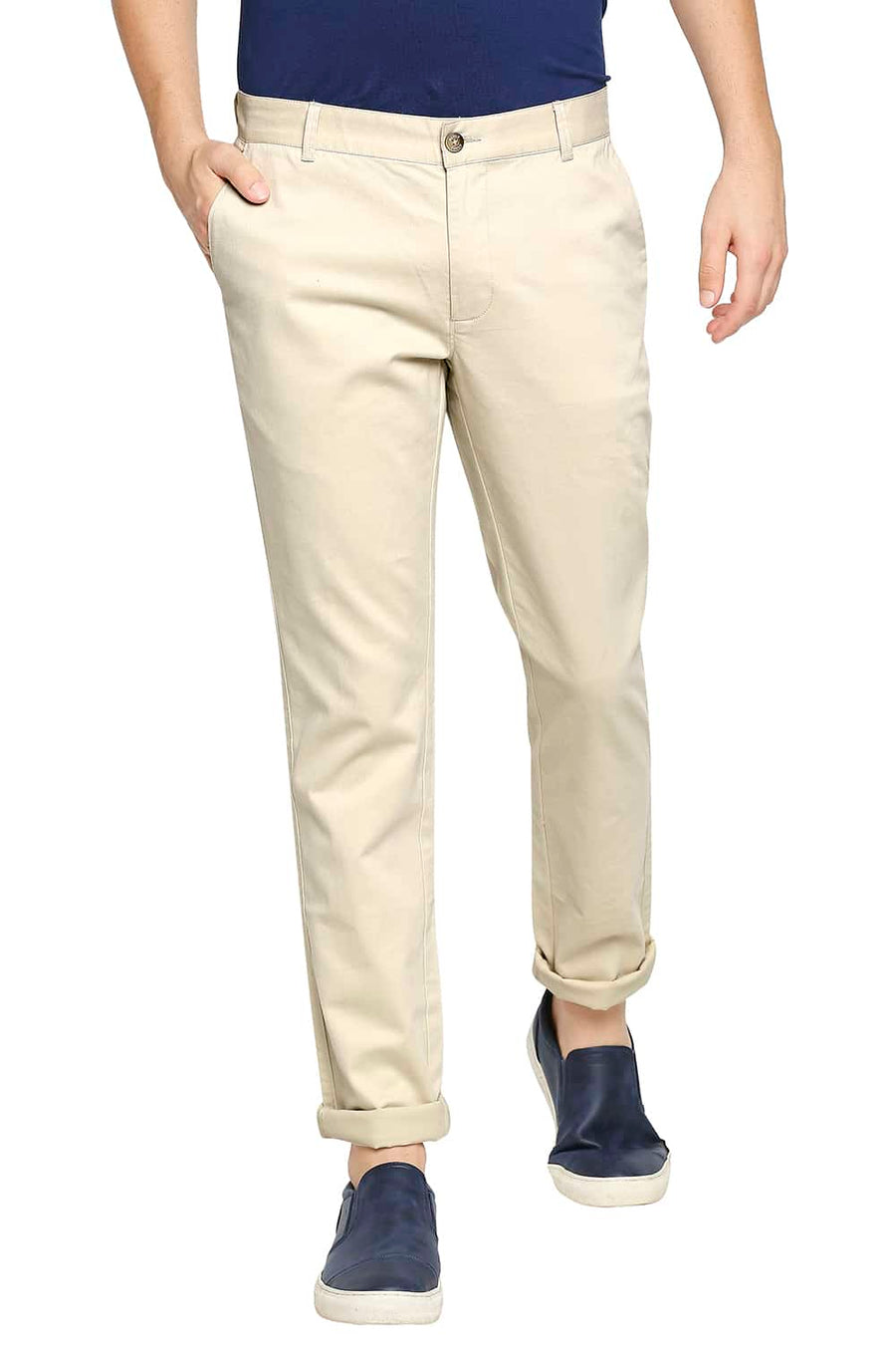 BASICS TAPERED FIT ALMOND BEIGE STRETCH TROUSER