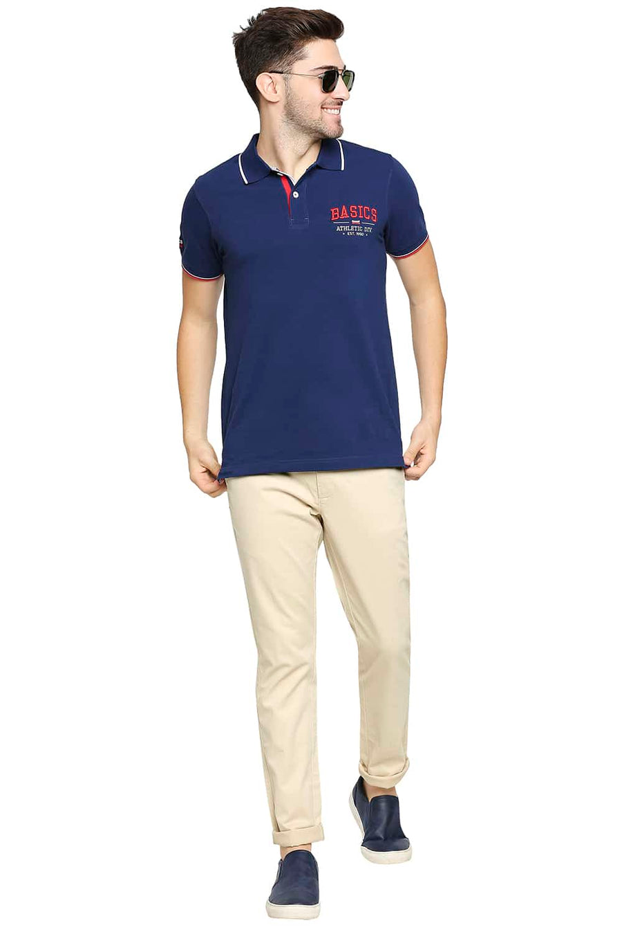 BASICS TAPERED FIT ALMOND BEIGE STRETCH TROUSER