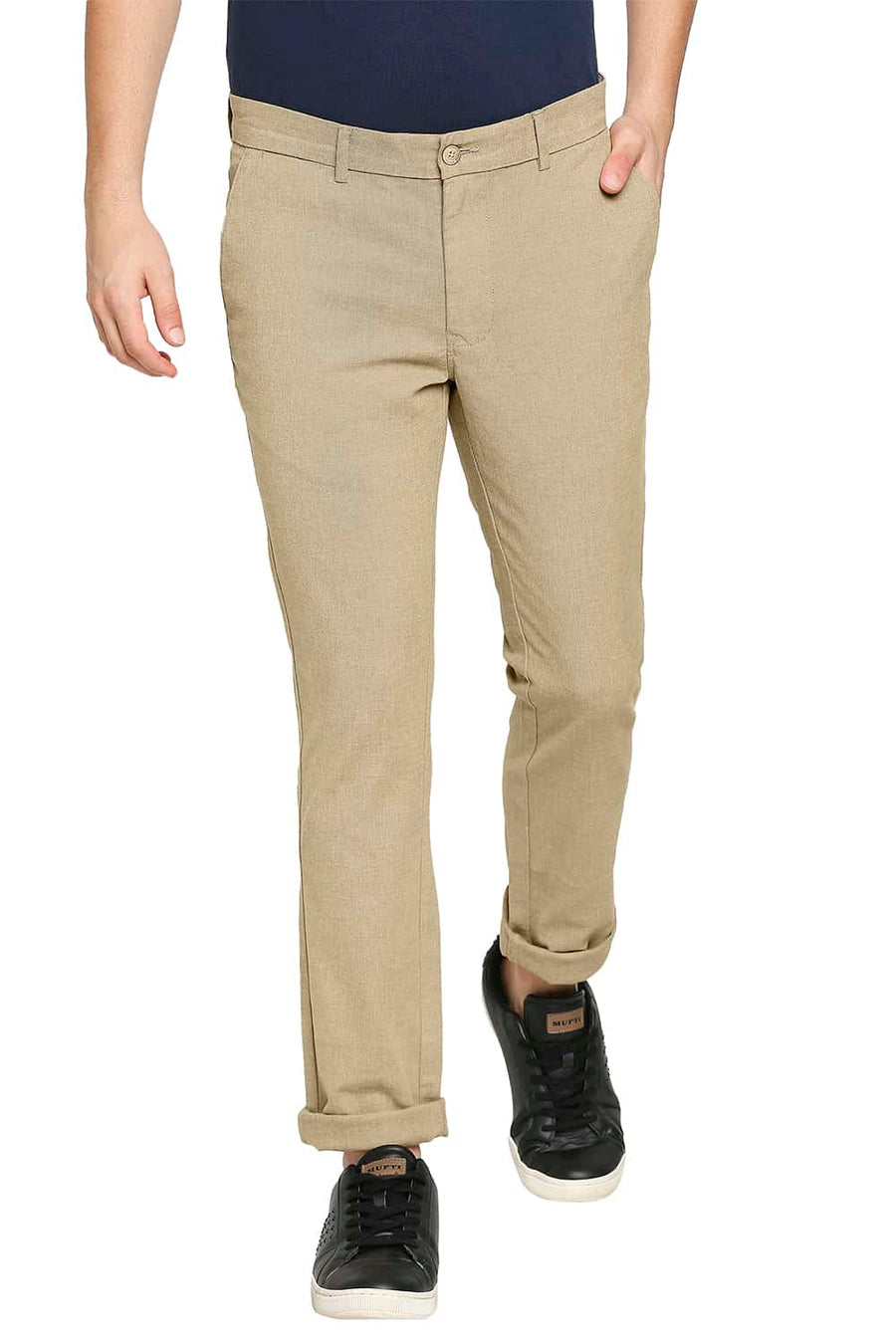 BASICS TAPERED FIT TAPENADE KHAKI STRETCH TROUSER