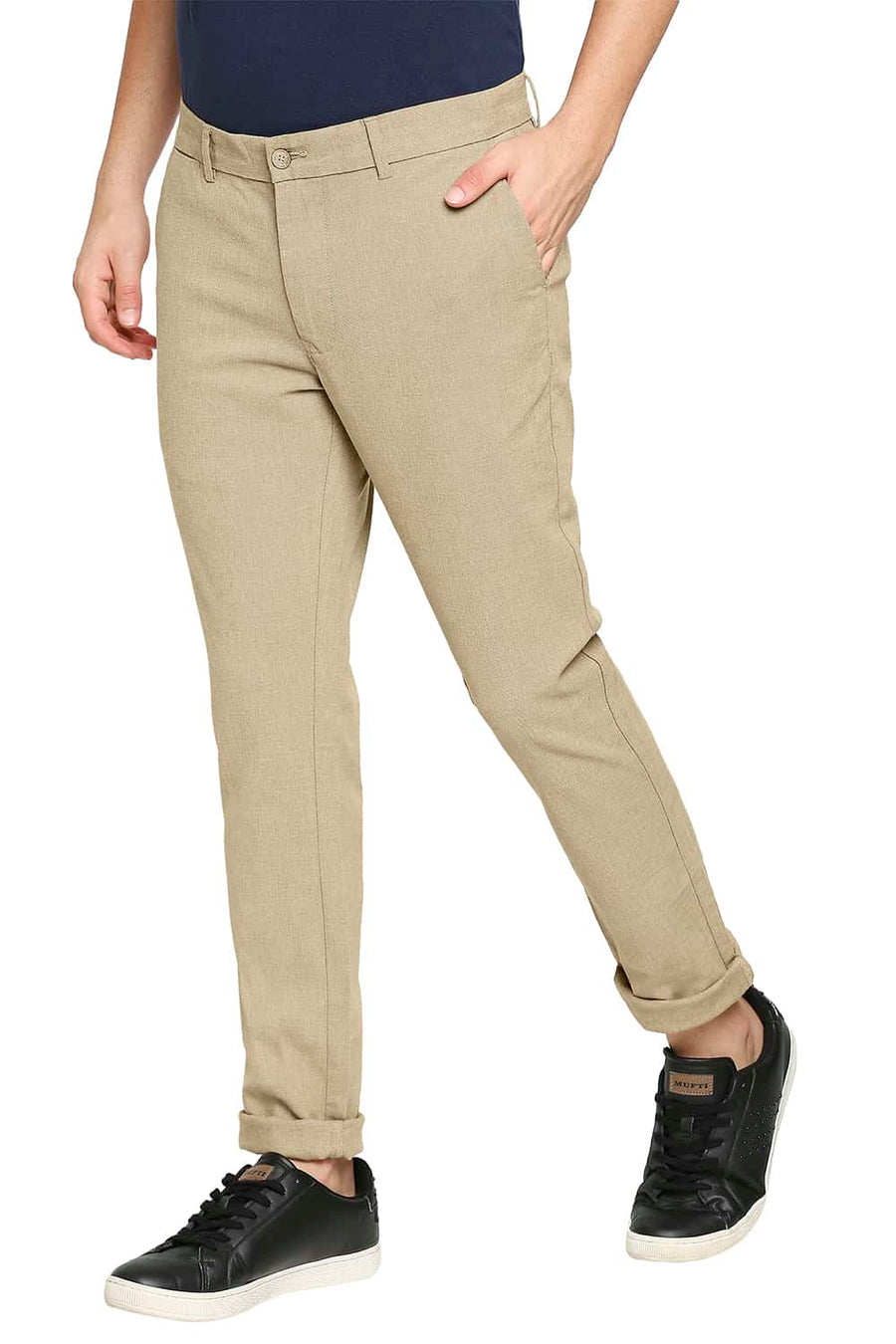 BASICS TAPERED FIT TAPENADE KHAKI STRETCH TROUSER