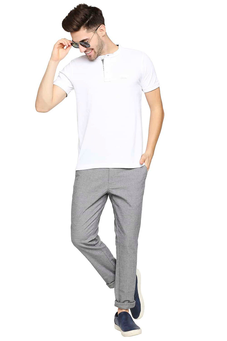 BASICS TAPERED FIT SHADOW GREY STRETCH TROUSER