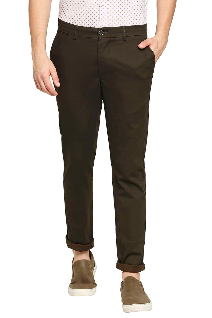 BASICS TAPERED FIT CARAFE COFFEE STRETCH TROUSER