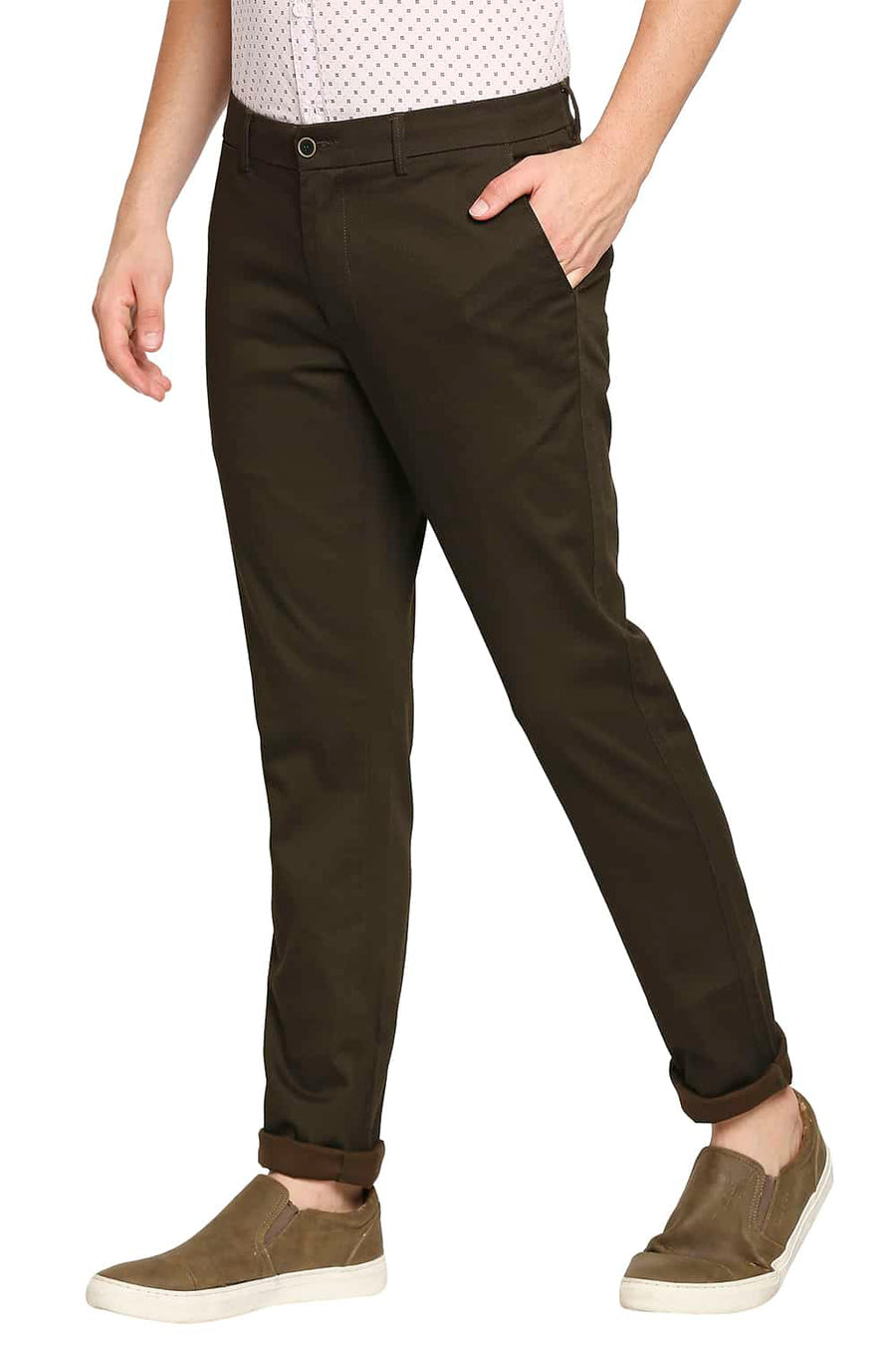 BASICS TAPERED FIT CARAFE COFFEE STRETCH TROUSER