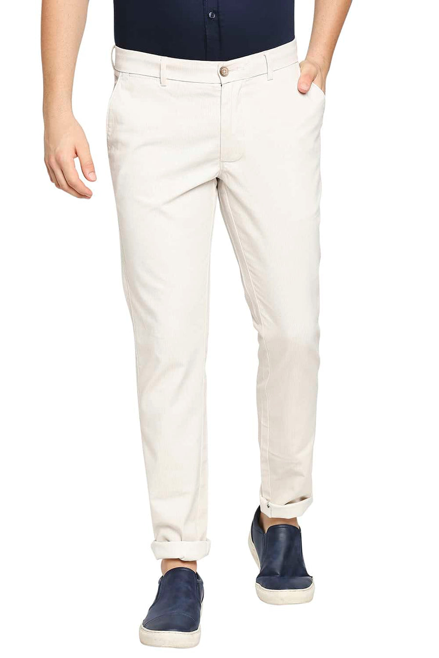 BASICS TAPERED FIT GARDENIA ECRU STRETCH TROUSER