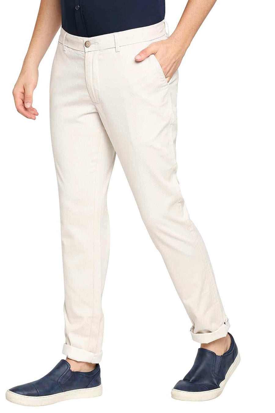 BASICS TAPERED FIT GARDENIA ECRU STRETCH TROUSER