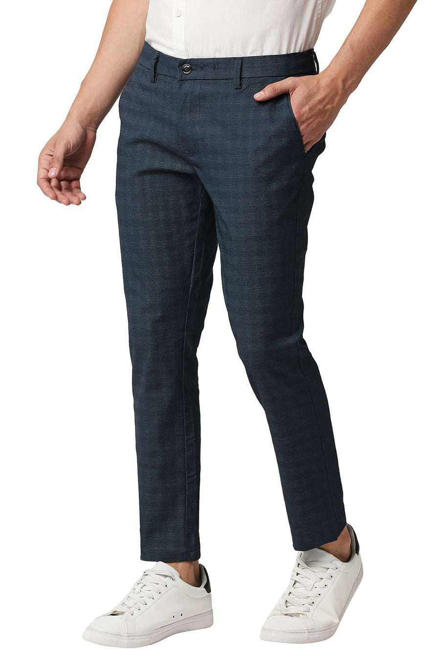 BASICS TAPERED FIT SAXONY NAVY STRETCH TROUSER