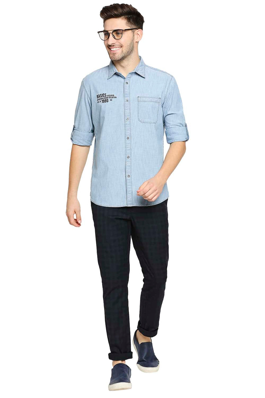 BASICS TAPERED FIT TITAN NAVY STRETCH TROUSER