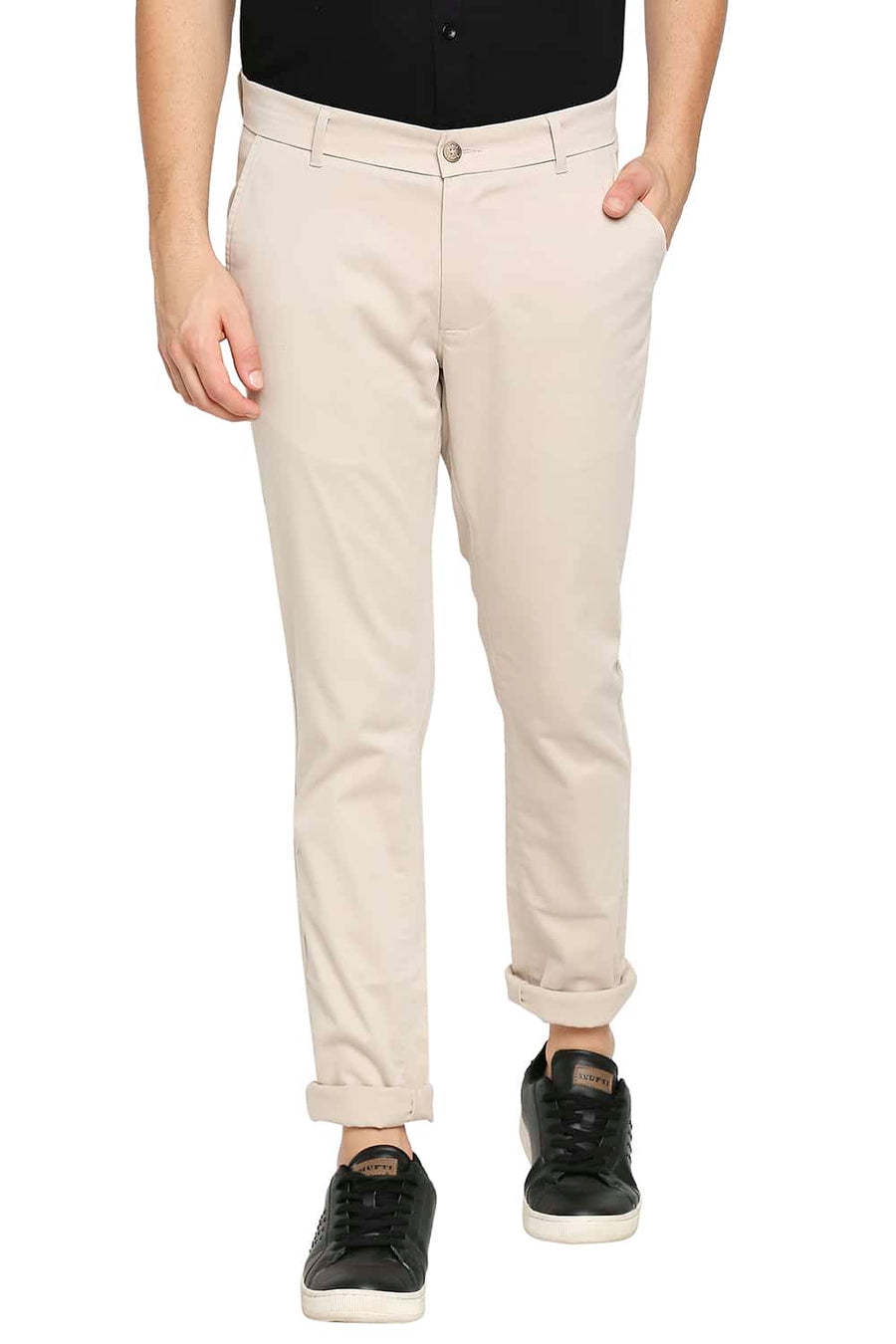 BASICS TAPERED FIT SANDSHELL BEIGE STRETCH TROUSER