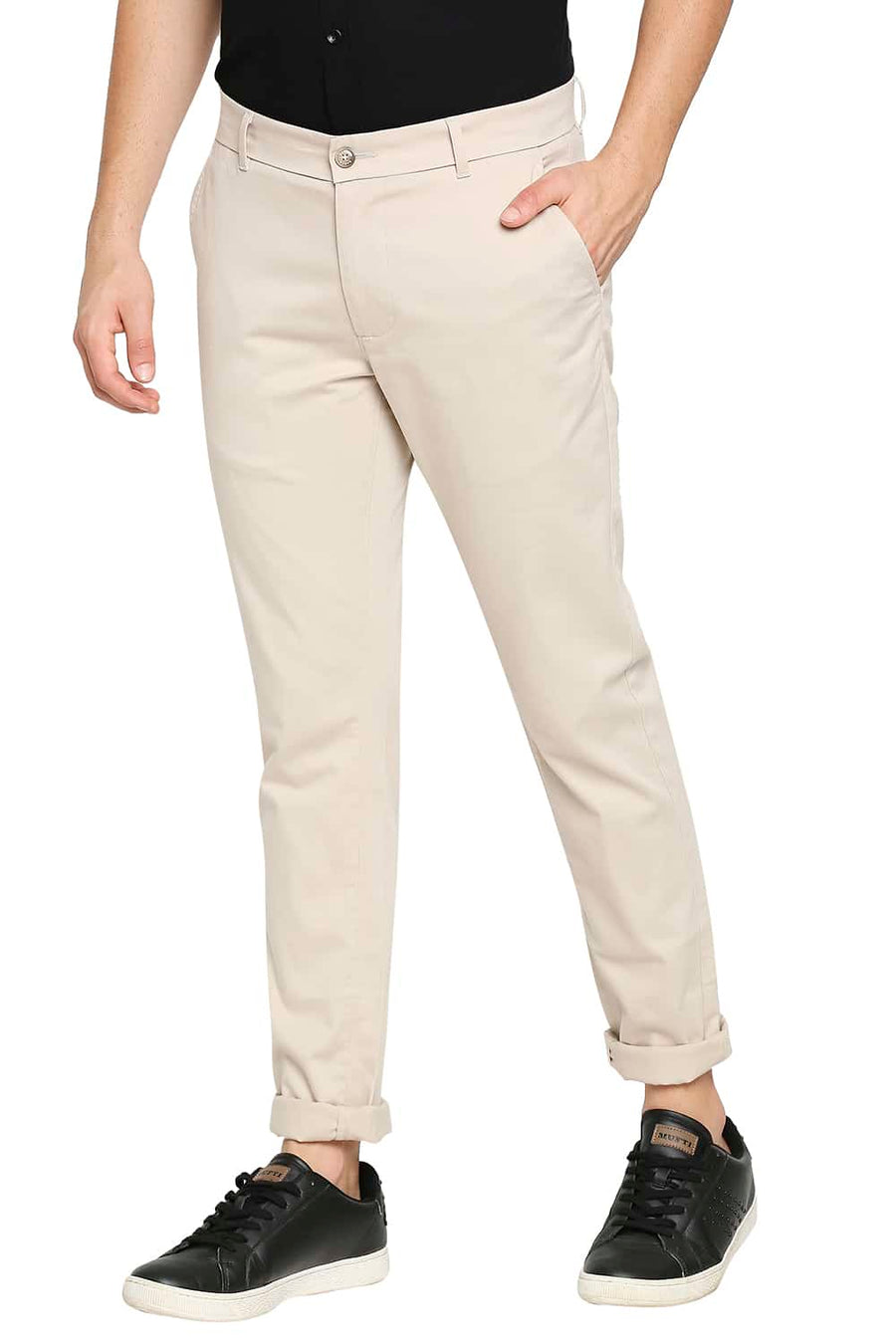 BASICS TAPERED FIT SANDSHELL BEIGE STRETCH TROUSER