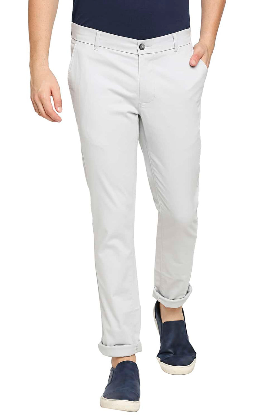 BASICS TAPERED FIT VAPOUR GREY STRETCH TROUSER
