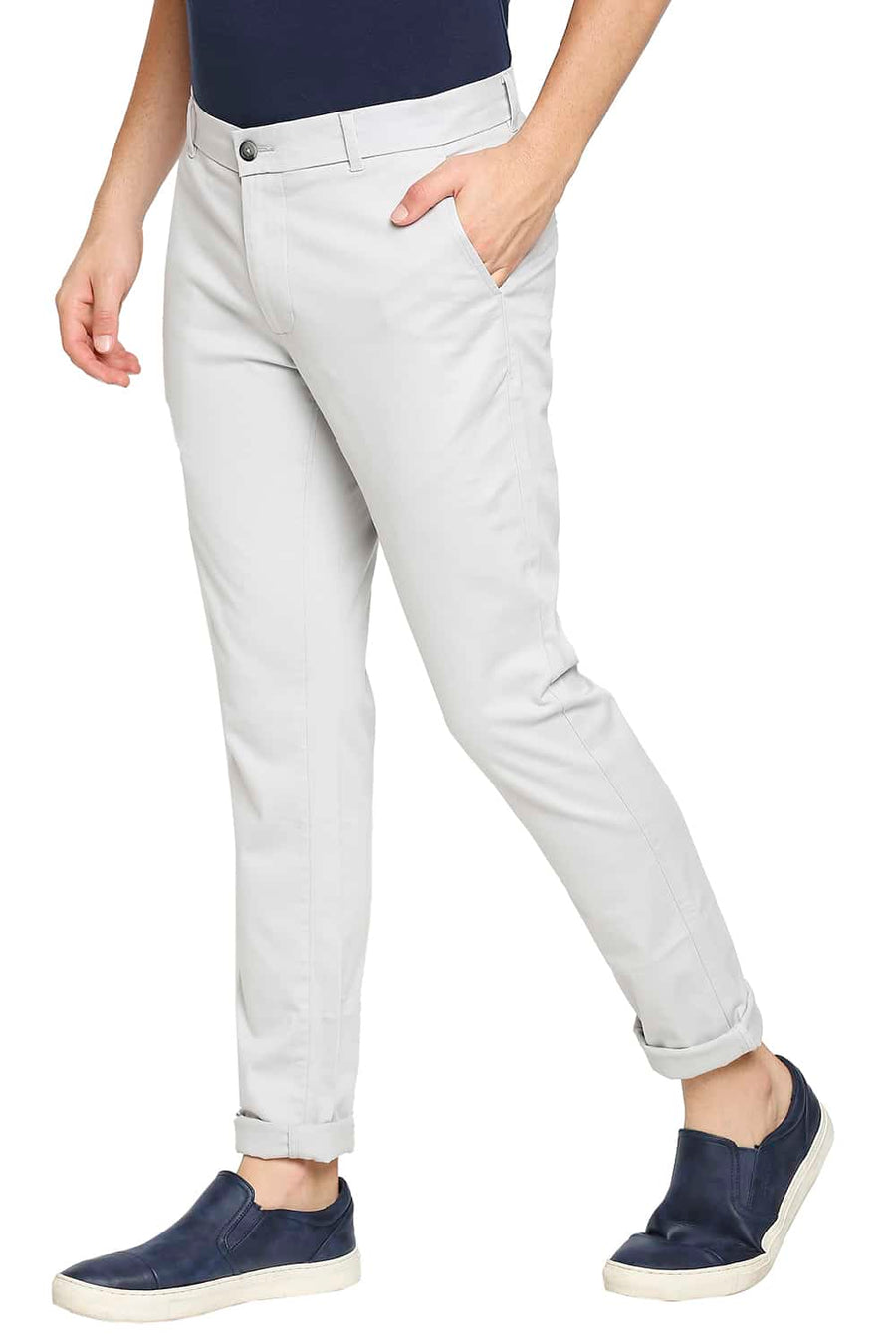 BASICS TAPERED FIT VAPOUR GREY STRETCH TROUSER