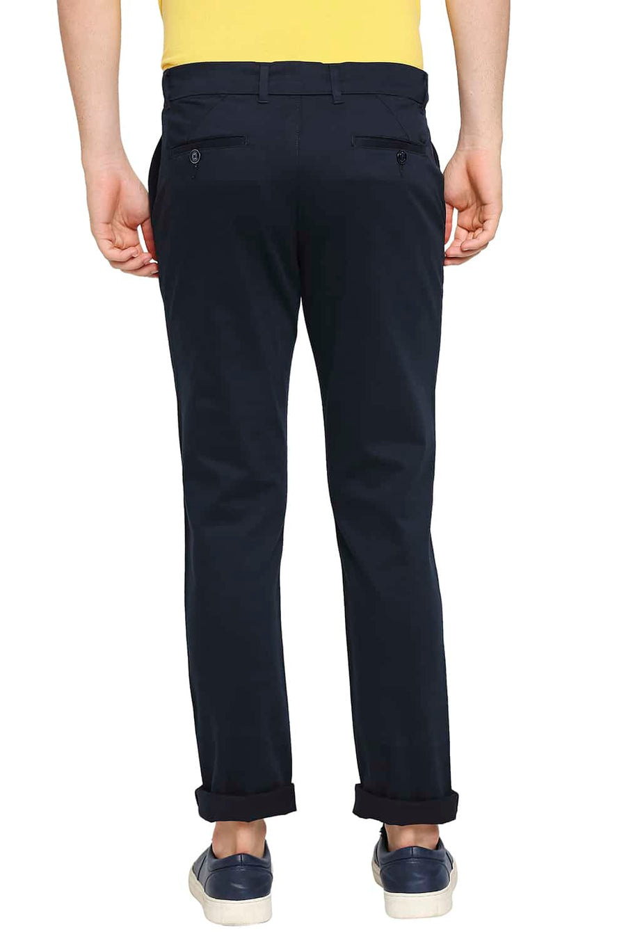 BASICS TAPERED FIT BLUEBERRY NAVY STRETCH TROUSER