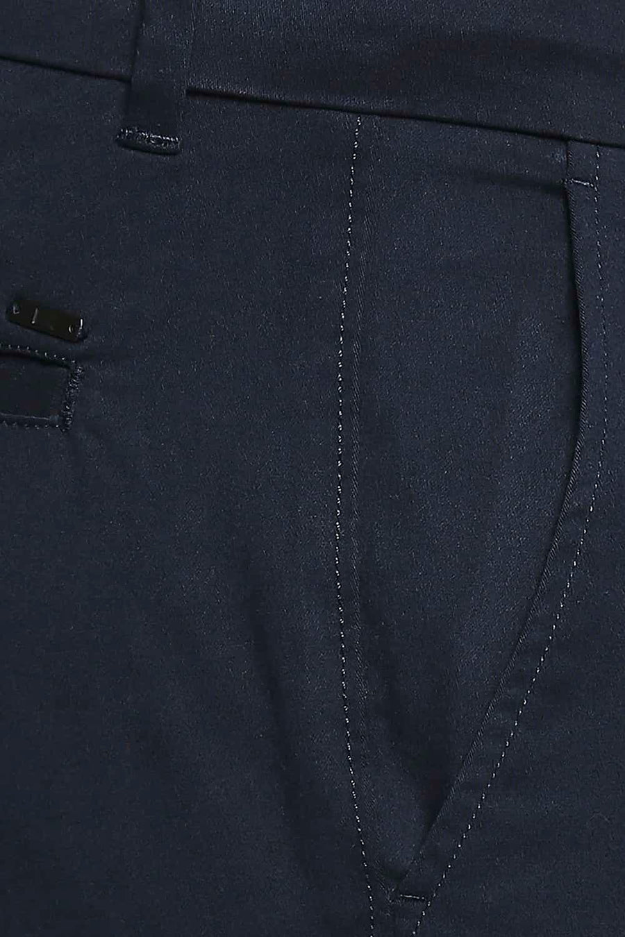 BASICS TAPERED FIT BLUEBERRY NAVY STRETCH TROUSER