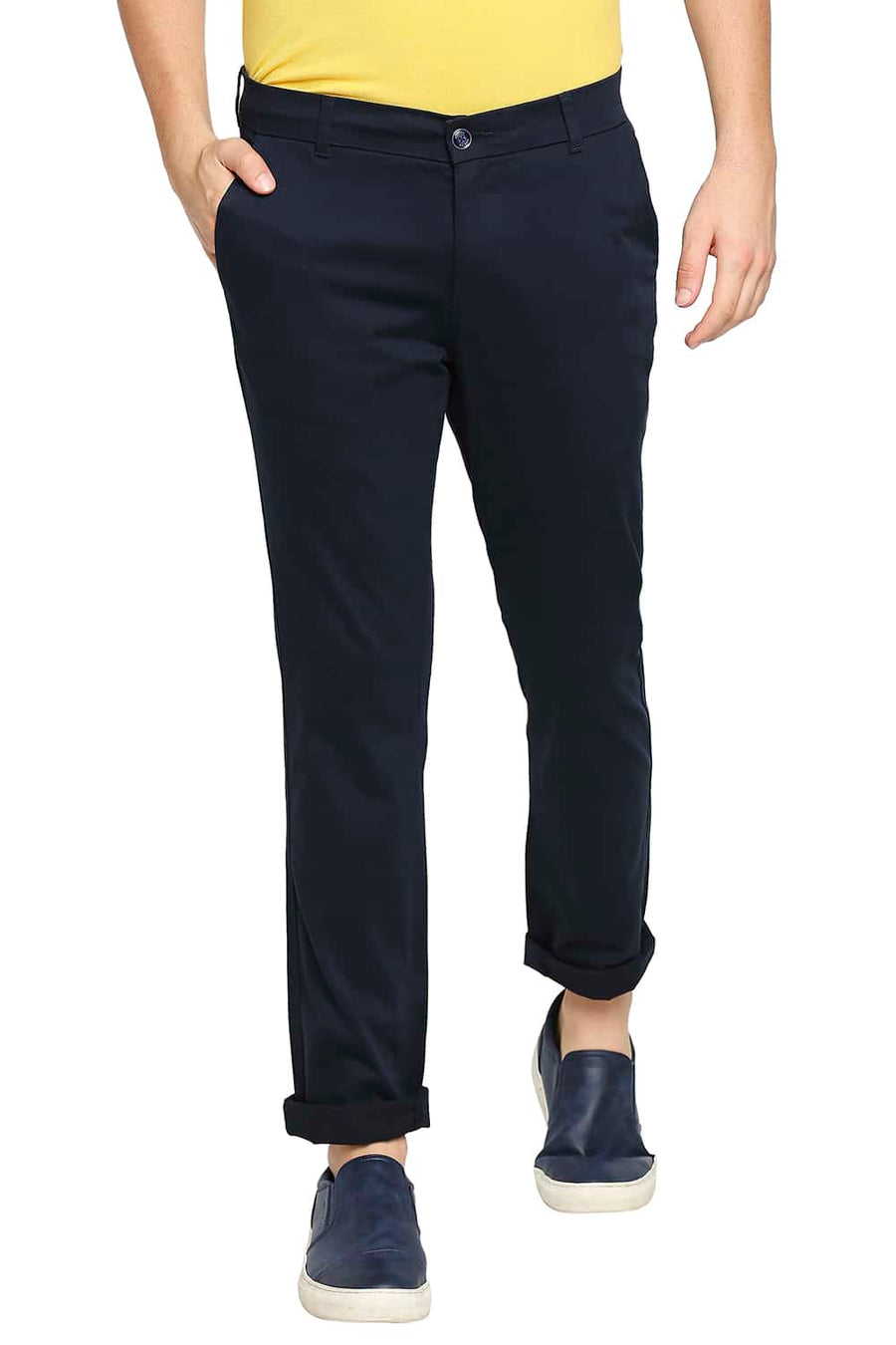 BASICS TAPERED FIT BLUEBERRY NAVY STRETCH TROUSER