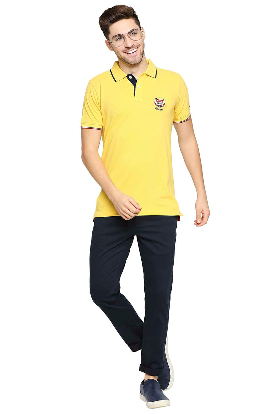 BASICS TAPERED FIT BLUEBERRY NAVY STRETCH TROUSER