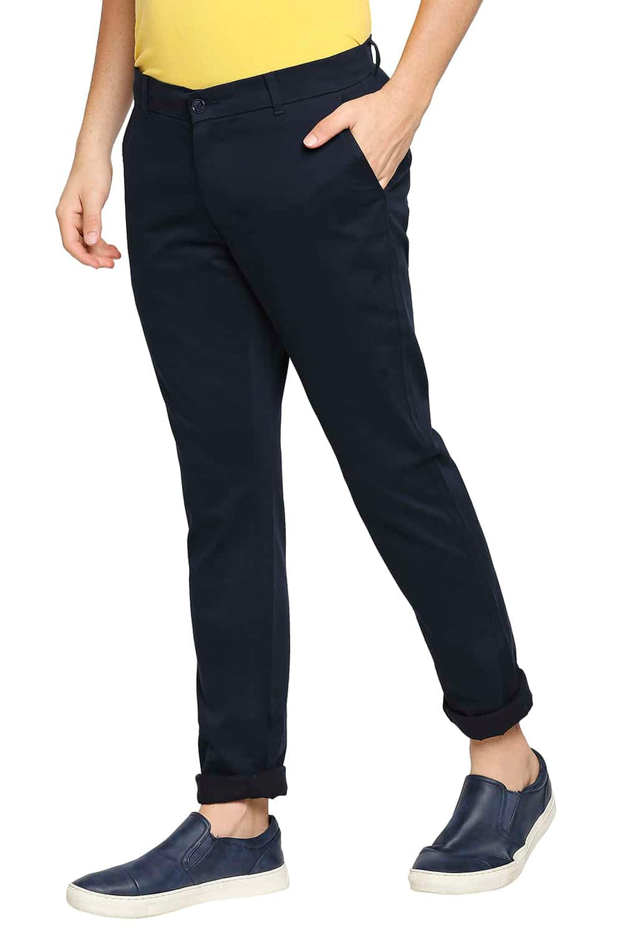 BASICS TAPERED FIT BLUEBERRY NAVY STRETCH TROUSER