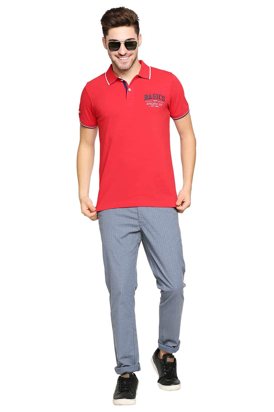 BASICS TAPERED FIT WINDWARD BLUE STRETCH TROUSER
