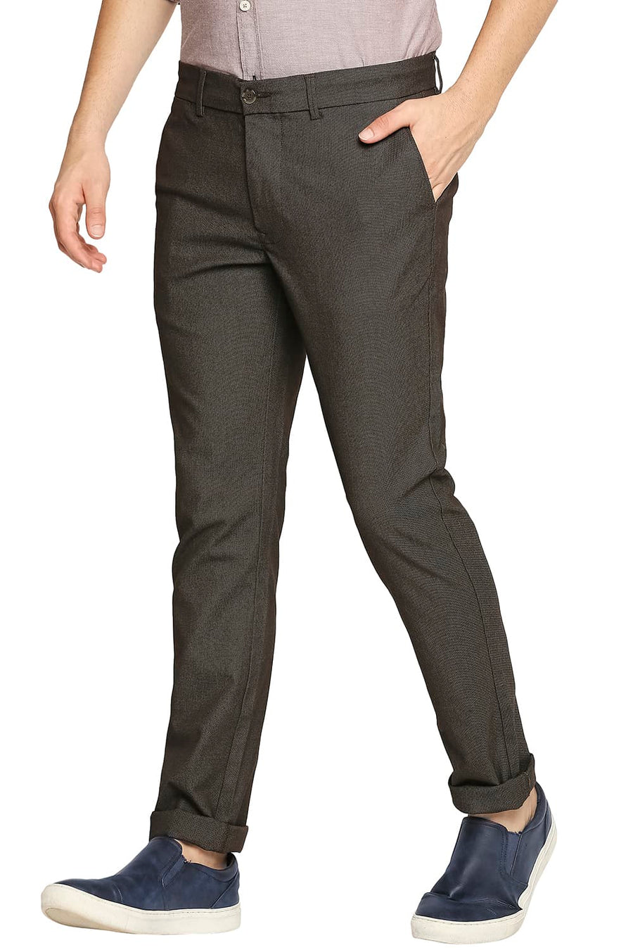 BASICS TAPERED FIT WREN BROWN STRETCH TROUSER