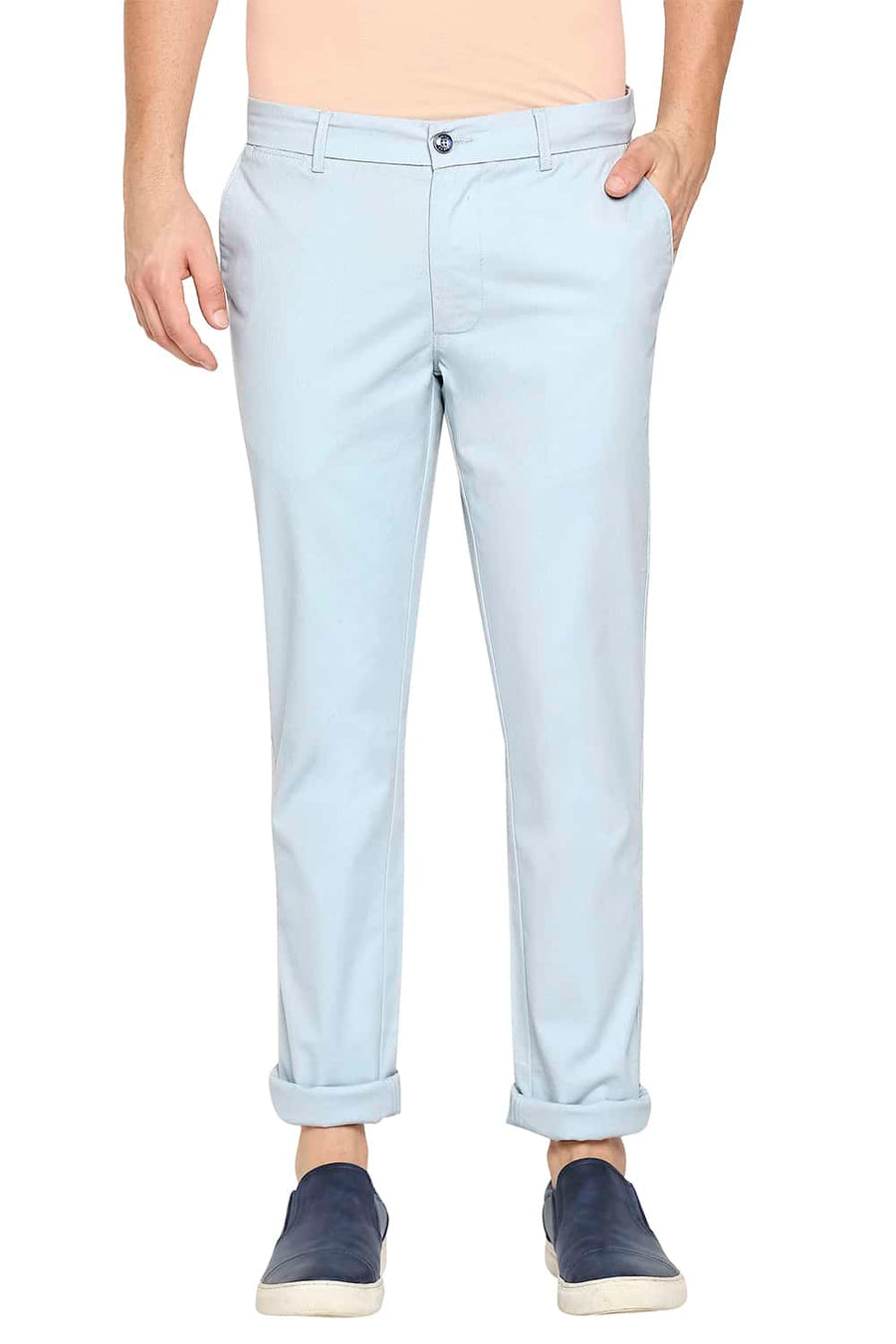 BASICS TAPERED FIT BABY BLUE STRETCH TROUSER
