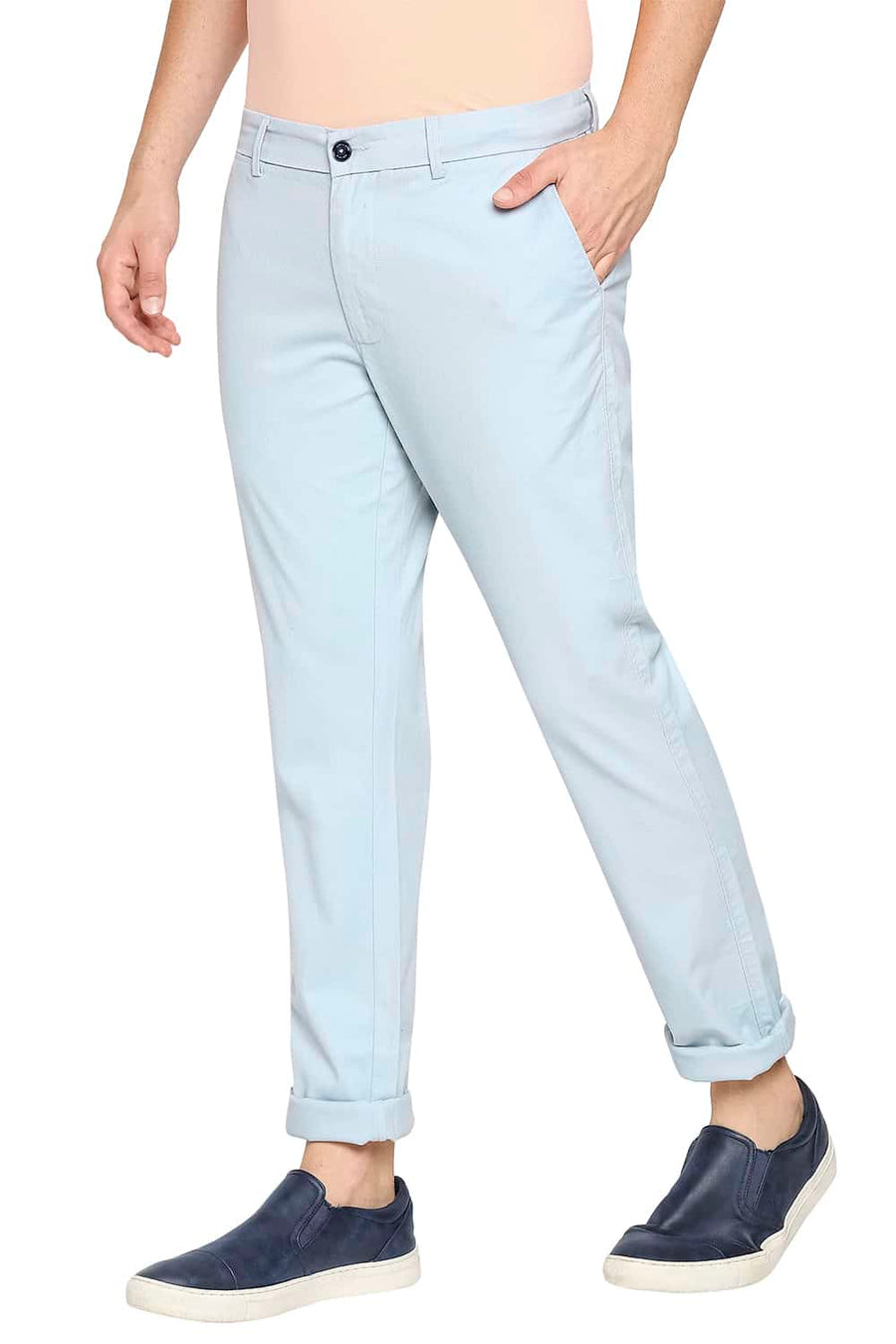 BASICS TAPERED FIT BABY BLUE STRETCH TROUSER