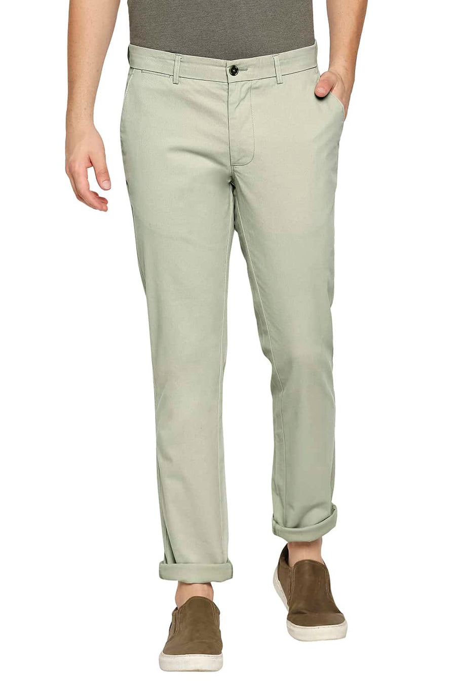 BASICS TAPERED FIT SWAMP GREEN STRETCH TROUSER