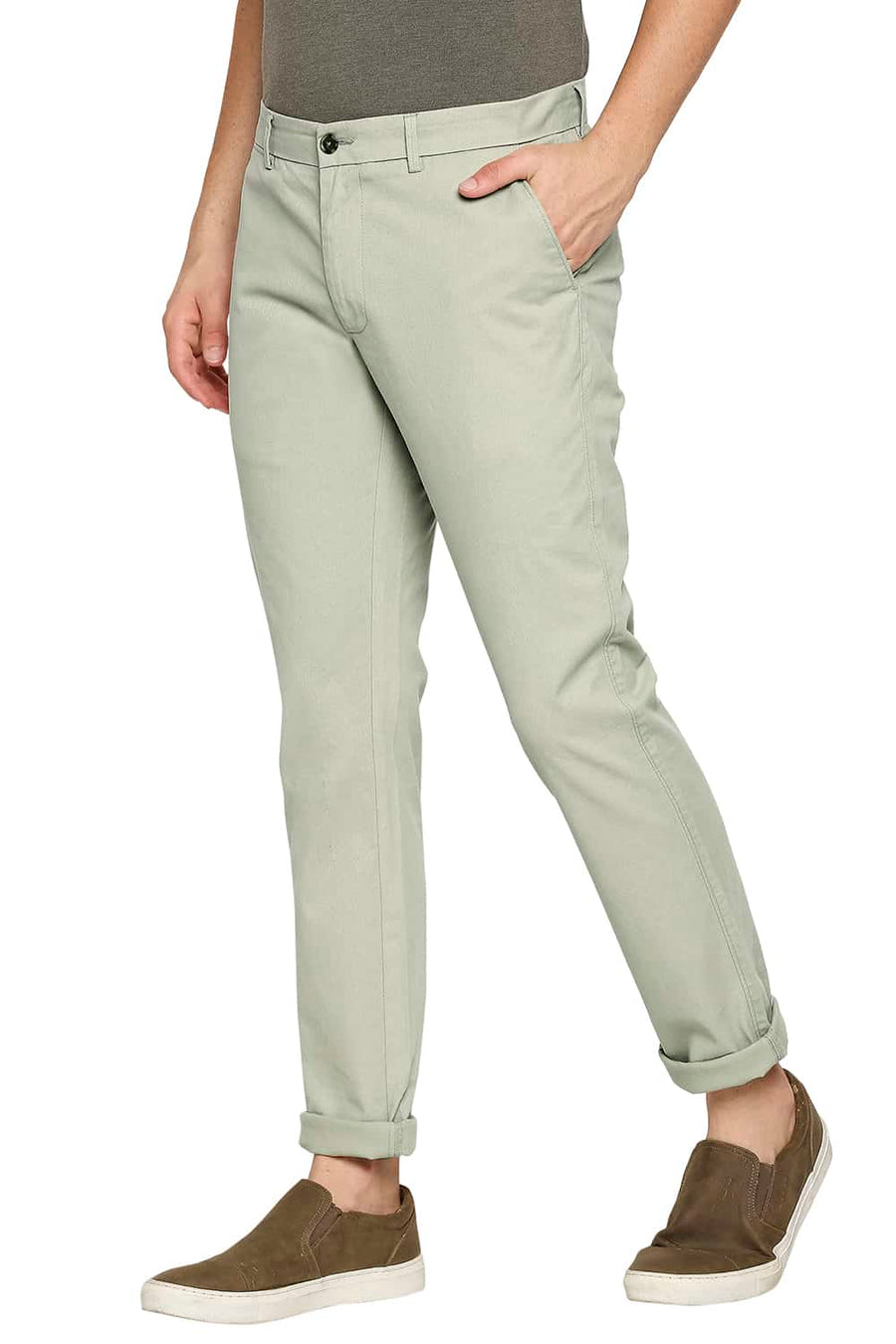 BASICS TAPERED FIT SWAMP GREEN STRETCH TROUSER