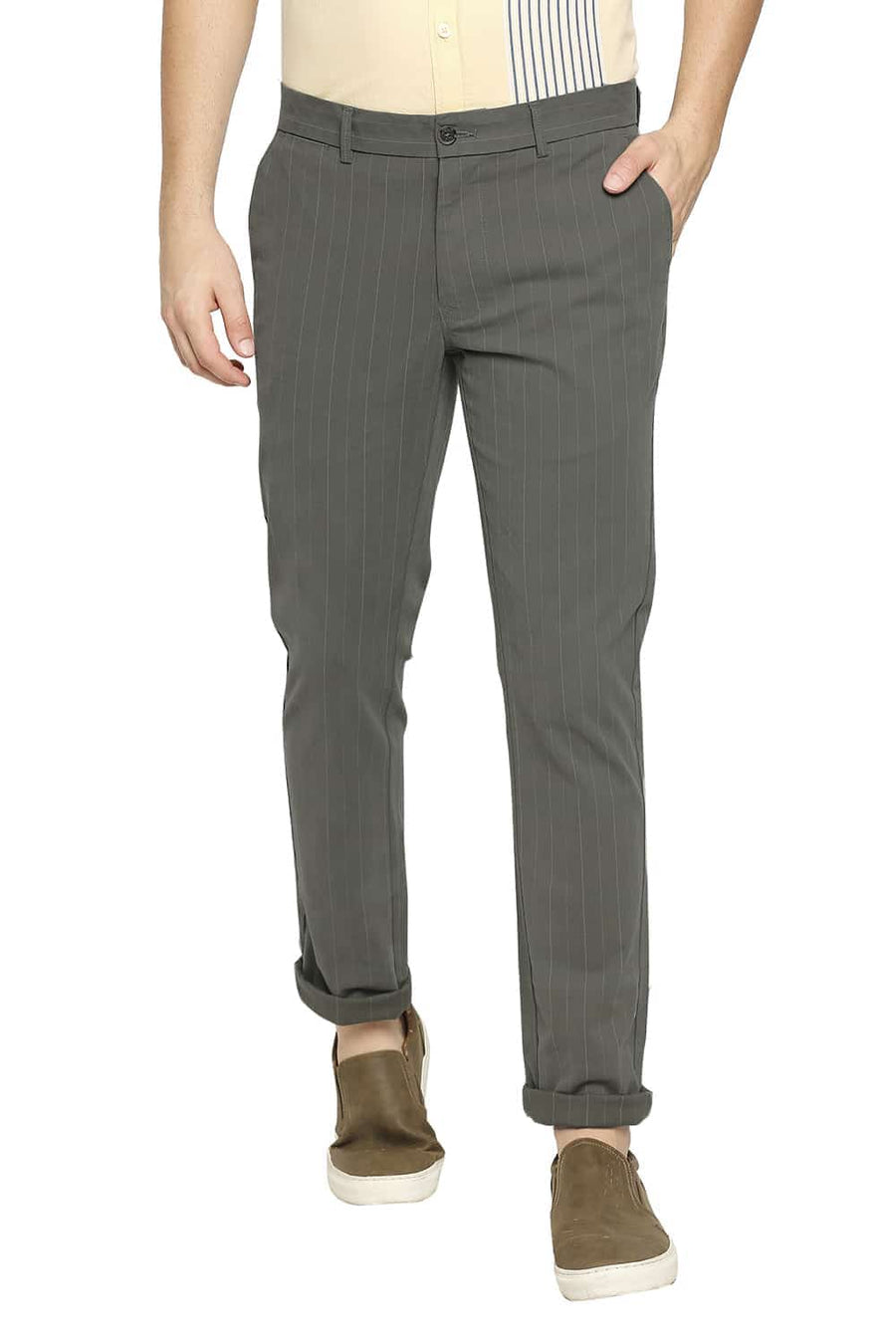 BASICS TAPERED FIT LICHEN OLIVE STRETCH TROUSER