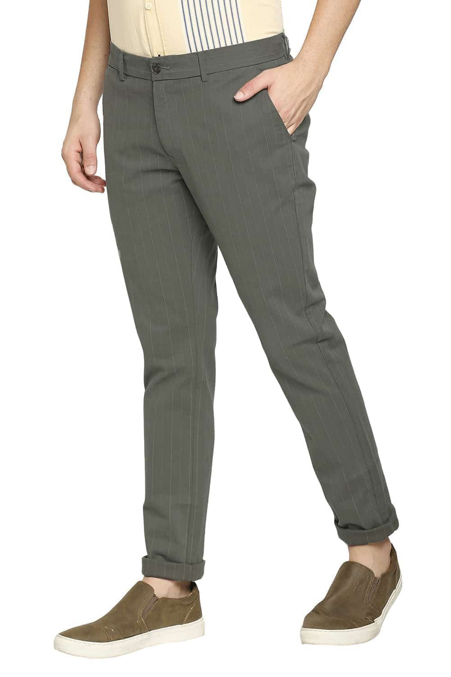 BASICS TAPERED FIT LICHEN OLIVE STRETCH TROUSER
