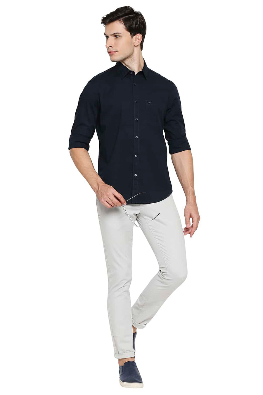 BASICS TAPERED FIT DAWN GREY STRETCH TROUSER