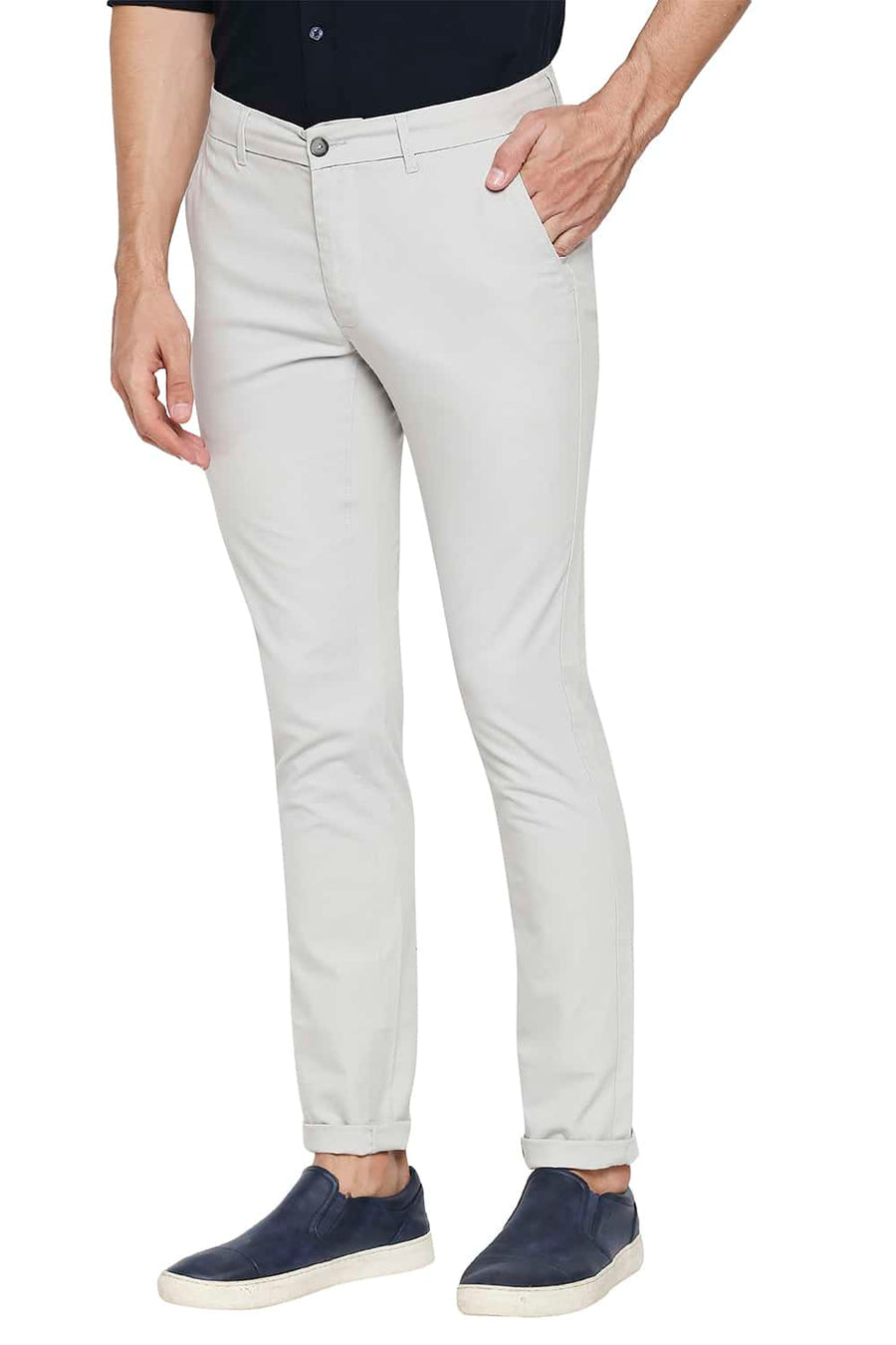 BASICS TAPERED FIT DAWN GREY STRETCH TROUSER