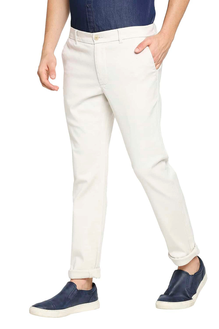 BASICS TAPERED FIT MARSHMALLOW ECRU STRETCH TROUSER